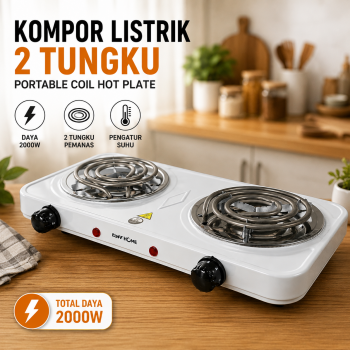 TaffHOME Kompor Listrik 2 Tungku Portable Coil Hot Plate 2000W - WY-05C