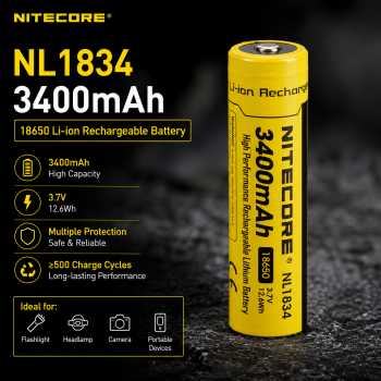 Gambar produk NITECORE Baterai Rechargeable 18650 Li-Ion 3.7V 3400mAh 1 PCS - NL1834