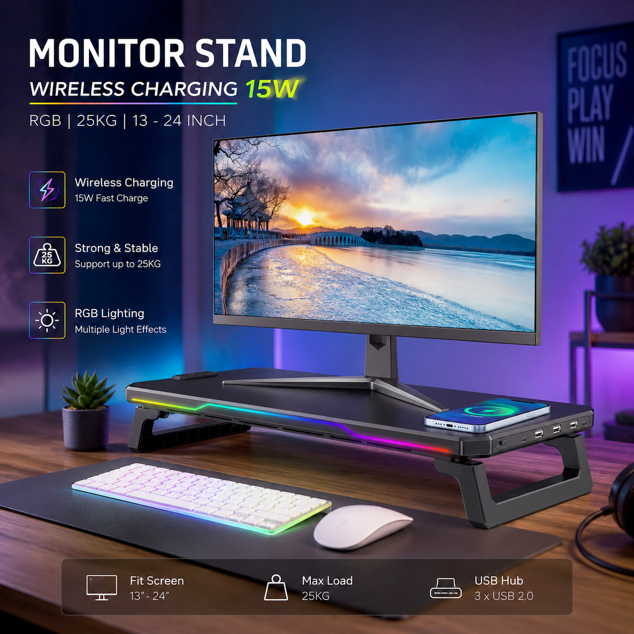 ZIRGAE Stand Monitor Meja Laptop Wireless Charging RGB with USB Port - BT-109 Gambar produk ZIRGAE Stand Monitor Meja Laptop Wireless Charging RGB with USB Port - BT-109 - Utama