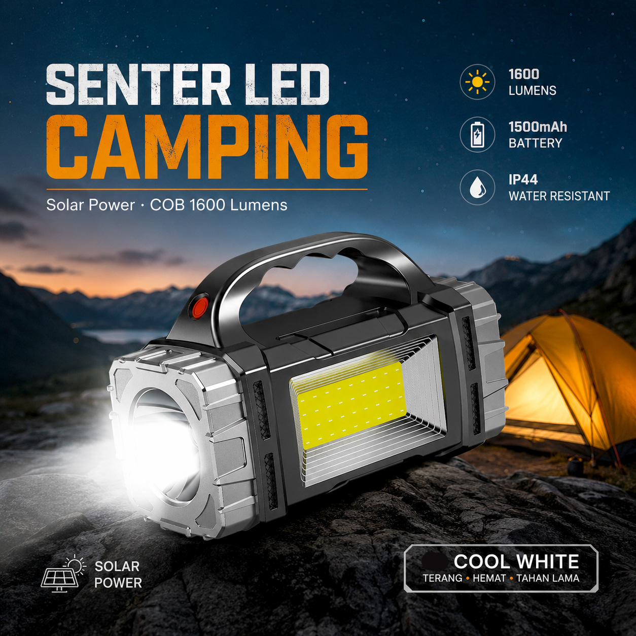 Rozoa Senter LED Camping Lamp Solar Power Bank Rechargeable - JY-2289 Gambar produk Rozoa Senter LED Camping Lamp Solar Power Bank Rechargeable - JY-2289 - Utama