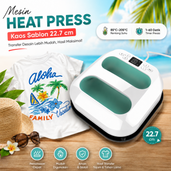 Rsaoty Mesin Heat Press Kaos Sablon Mini Adjustable Temperature 22.7cm - C03