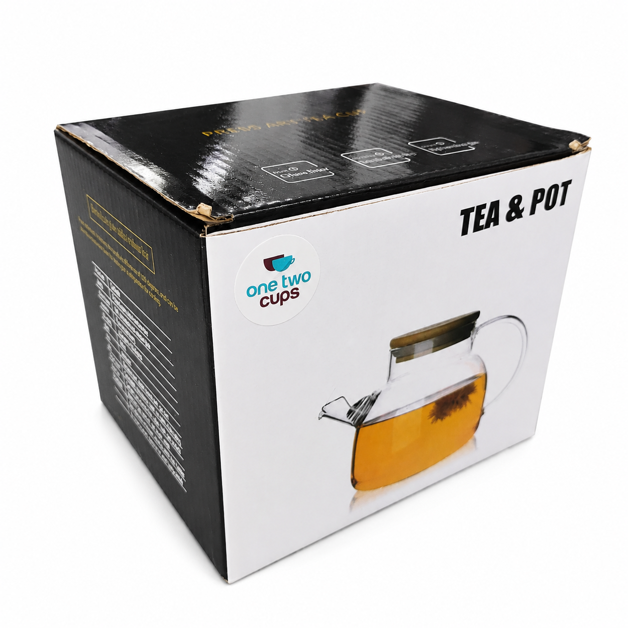One Two Cups Teko Teh Kaca Tahan Panas Water Jug Borosilicate Teapot 1L - TK12 Gambar produk One Two Cups Teko Teh Kaca Tahan Panas Water Jug Borosilicate Teapot 1L - TK12 - Kemasan
