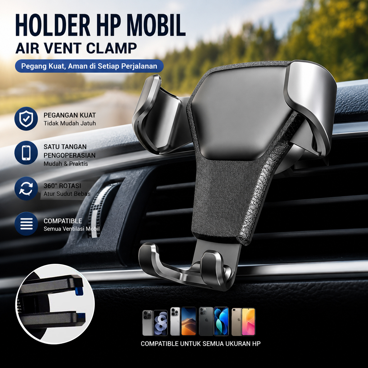 PMXBT Holder HP Mobil Air Vent Clamp Car Phone Holder - YC001 Gambar produk PMXBT Holder HP Mobil Air Vent Clamp Car Phone Holder - YC001 - Utama