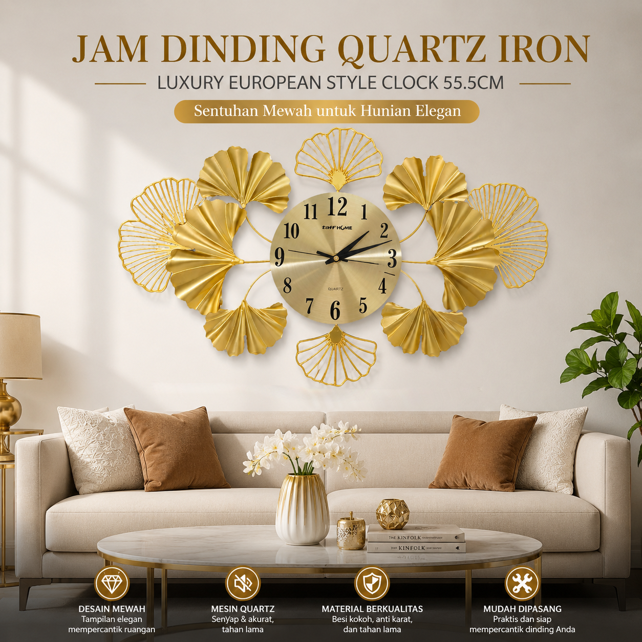 TaffHOME Jam Dinding Quartz Iron Luxury European Style Clock 55.5cm - 29211 Gambar produk TaffHOME Jam Dinding Quartz Iron Luxury European Style Clock 55.5cm - 29211 - Utama