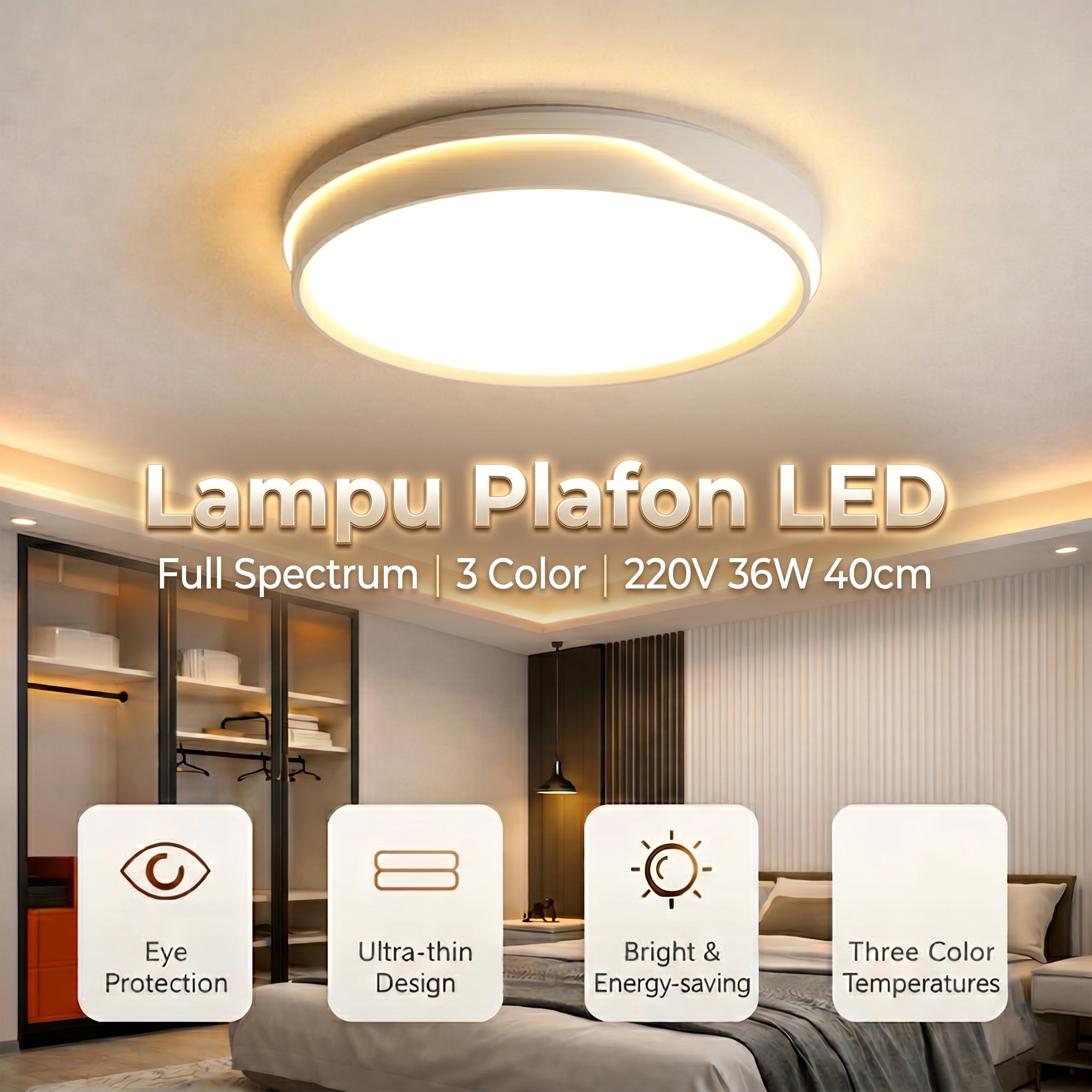 SHUANGZ Lampu Plafon LED Full Spectrum 3 Color 220V 36W 40cm - M70 Gambar produk SHUANGZ Lampu Plafon LED Full Spectrum 3 Color 220V 36W 40cm - M70 - Utama