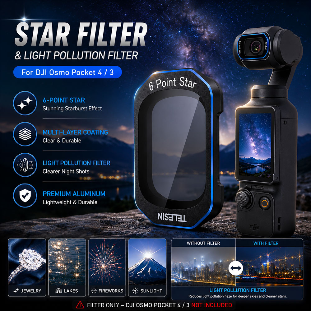 Gambar produk TELESIN 6 Point Star Camera Lens Filter for DJI Osmo Pocket 3/4 - S5-FLT-51-TDJ - Utama