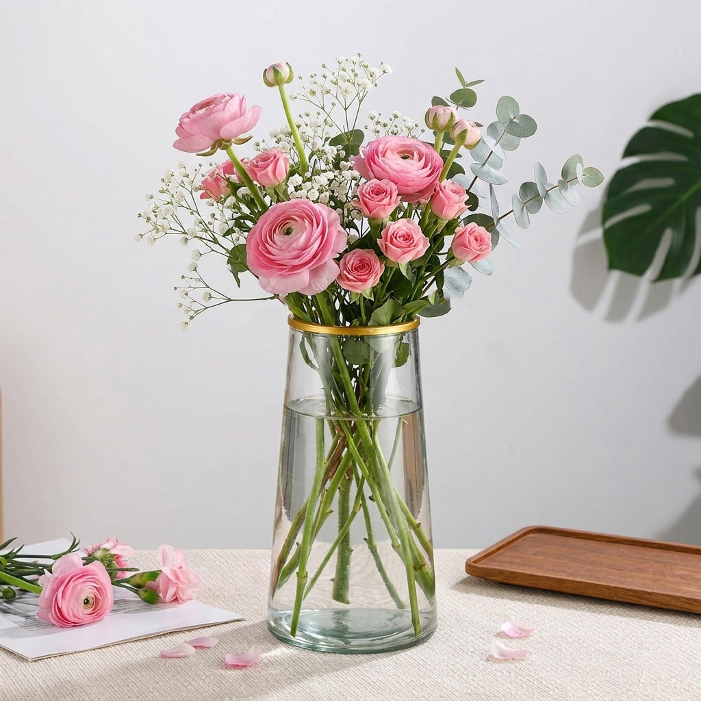 TaffHOME Vas Bunga Kaca Silinder Smooth Nordic Simple Glass Vase - QT072 Gambar produk TaffHOME Vas Bunga Kaca Silinder Smooth Nordic Simple Glass Vase - QT072 - 3