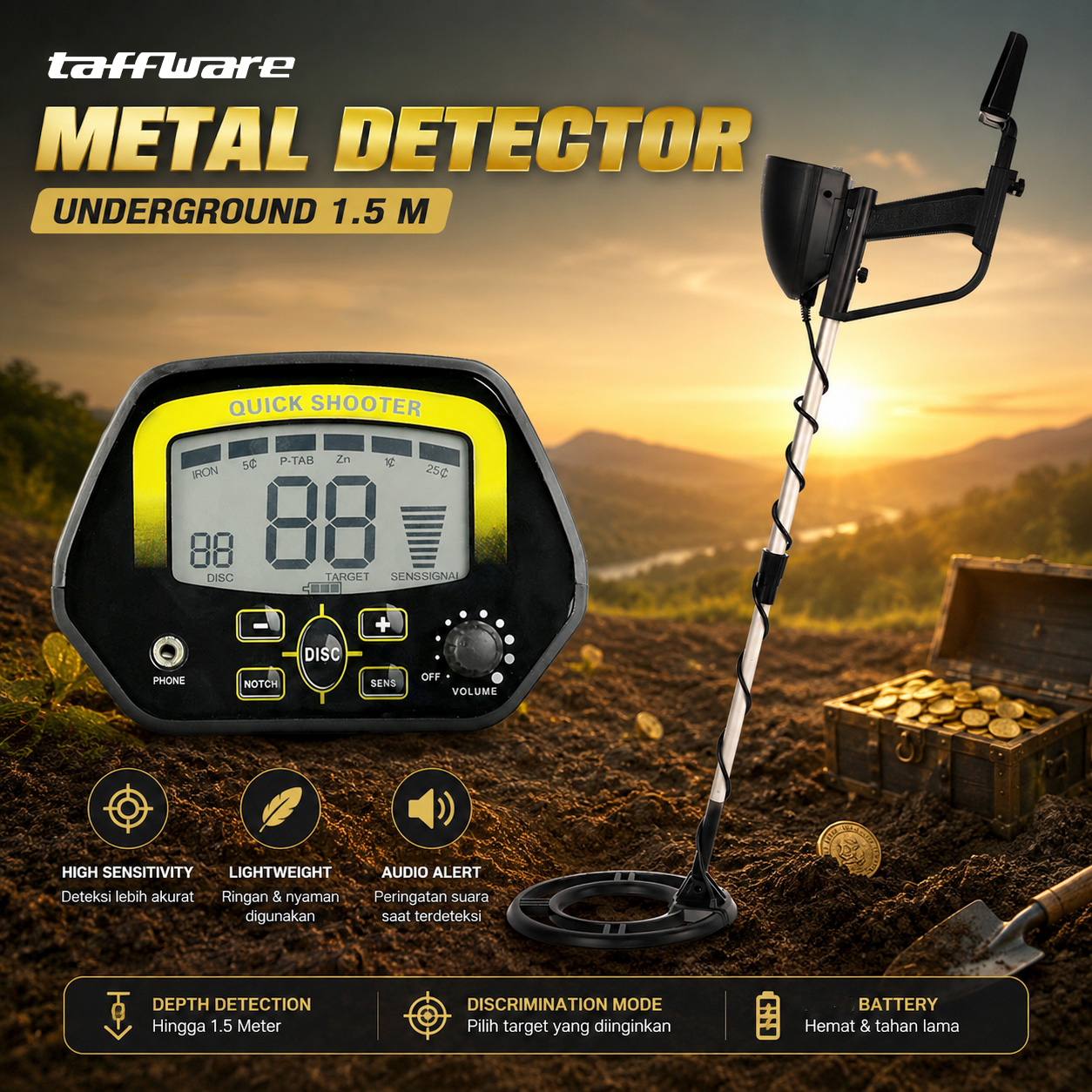 Taffware Pendeteksi Logam Metal Gold Silver Detector Finder 9V - MD4060 Gambar produk Taffware Pendeteksi Logam Metal Gold Silver Detector Finder 9V - MD4060 - Utama