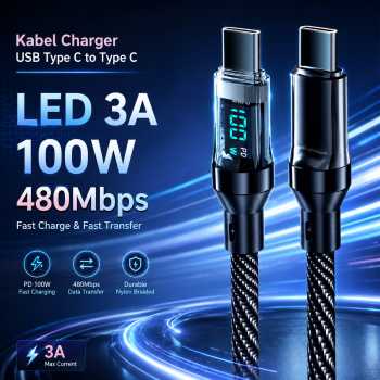 NNBILI Kabel Charger USB Type C to Type C Fast Charging LED 3A 100W 1M - NNC10