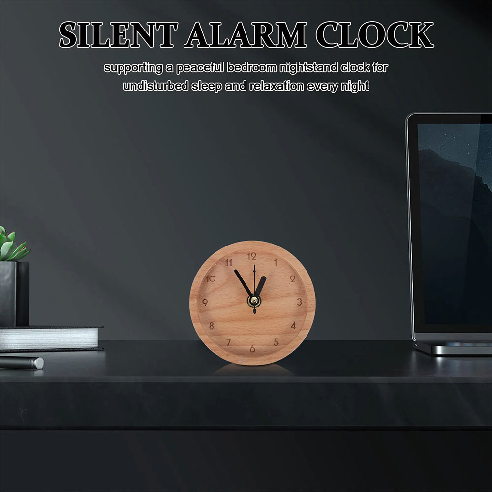 Gambar produk TaffHOME Jam Meja Kayu Bulat Alarm Analog Desk Clock Round Shape - TX605 - 2