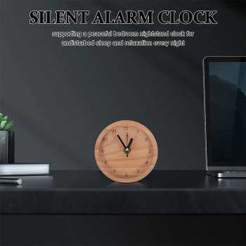 Gambar produk TaffHOME Jam Meja Kayu Bulat Alarm Analog Desk Clock Round Shape - TX605 - 2
