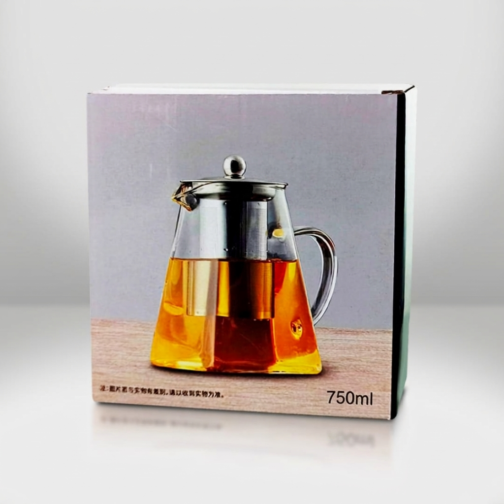 One Two Cups Teko Teh Kaca Borosilikat Saringan Tahan Panas Teapot 750ml - TP-761 Gambar produk One Two Cups Teko Teh Kaca Borosilikat Saringan Tahan Panas Teapot 750ml - TP-761 - Kemasan