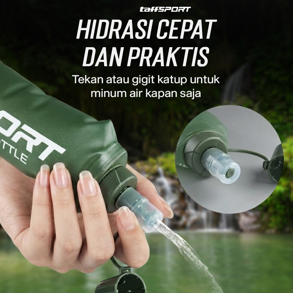 TaffSPORT Botol Minum Lipat Soft Flask Foldable Water Bottle TPU 500ml - TF-50 Gambar produk TaffSPORT Botol Minum Lipat Soft Flask Foldable Water Bottle TPU 500ml - TF-50 - 3