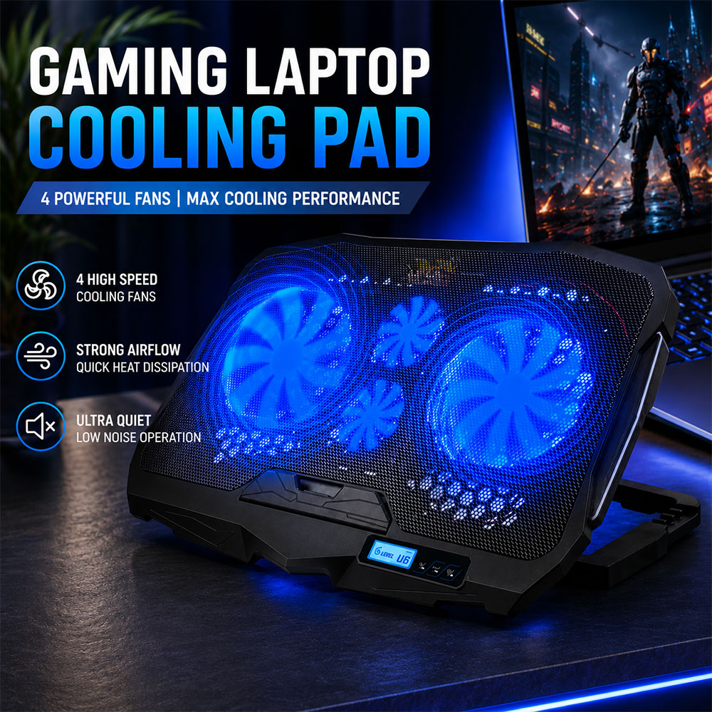 CALANDIS Cooling Pad Laptop Gaming Kipas Pendingin RGB 4 Fan 17 Inch - S18 Gambar produk CALANDIS Cooling Pad Laptop Gaming Kipas Pendingin RGB 4 Fan 17 Inch - S18 - Utama