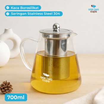 One Two Cups Teko Teh Kaca Borosilikat Saringan Tahan Panas Teapot - TP-760
