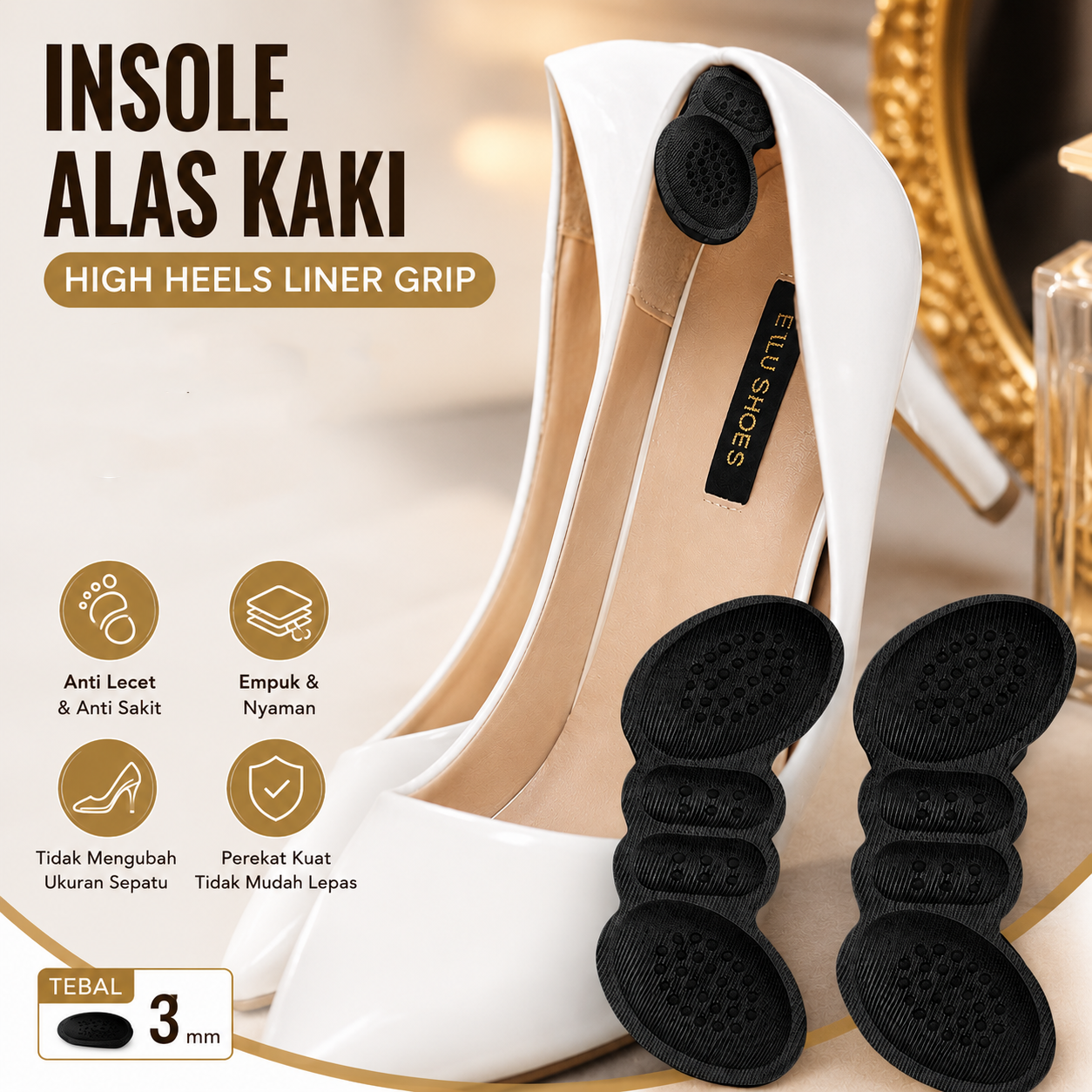 LEEPO Insole Alas Kaki High Heels Liner Grip Wanita 3mm - 518RY Gambar produk LEEPO Insole Alas Kaki High Heels Liner Grip Wanita 3mm - 518RY - Utama