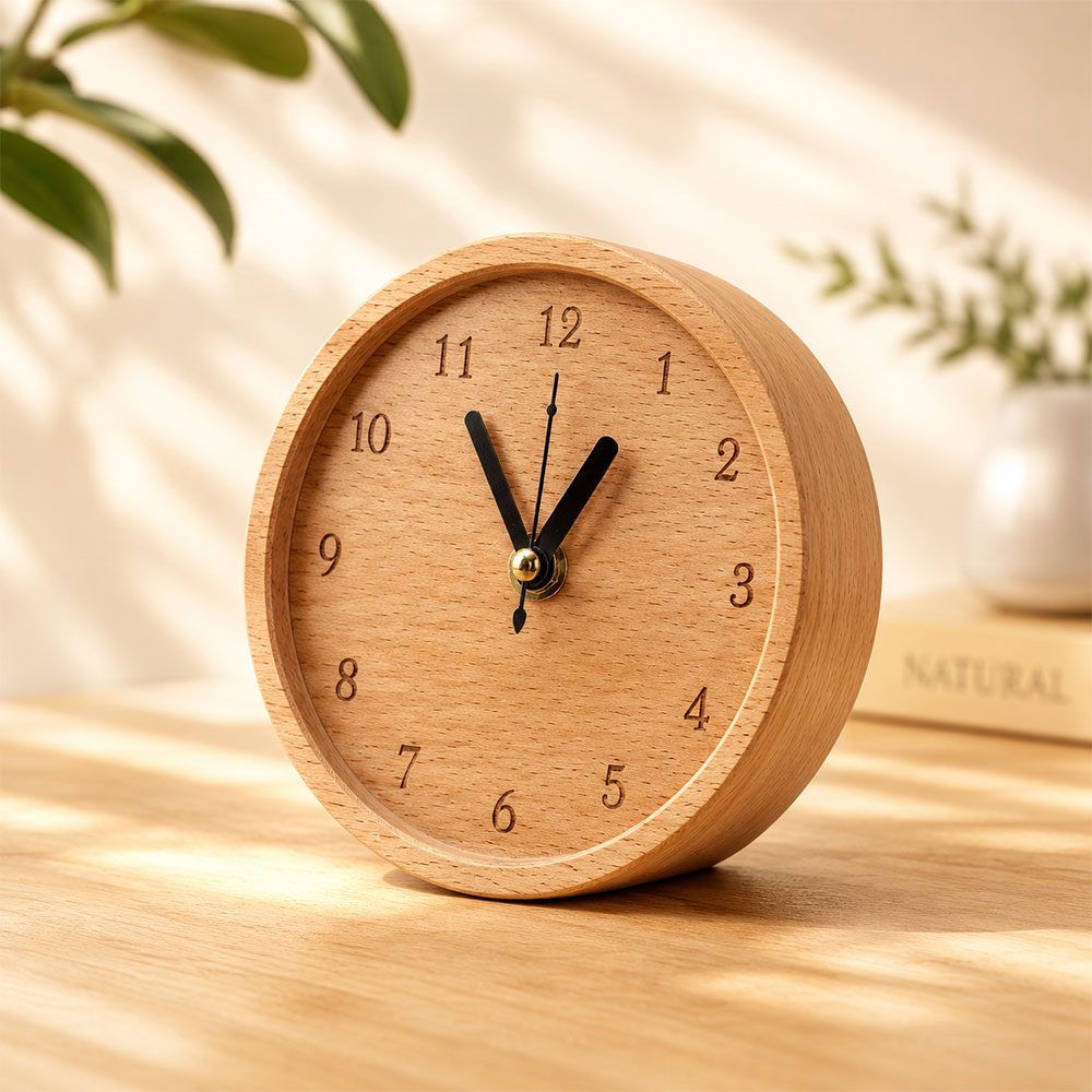 Gambar produk TaffHOME Jam Meja Kayu Bulat Alarm Analog Desk Clock Round Shape - TX605 - 4