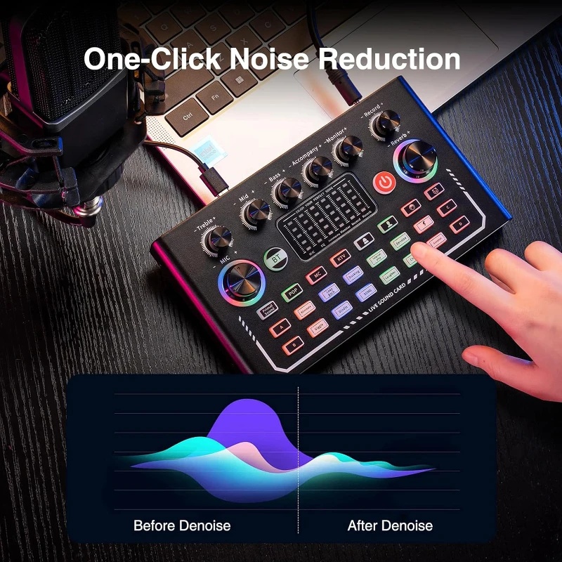 FarSoo Sound Card Mixer Bluetooth Noise Reduction External Live Mic - F009 Gambar produk FarSoo Sound Card Mixer Bluetooth Noise Reduction External Live Mic - F009 - 4