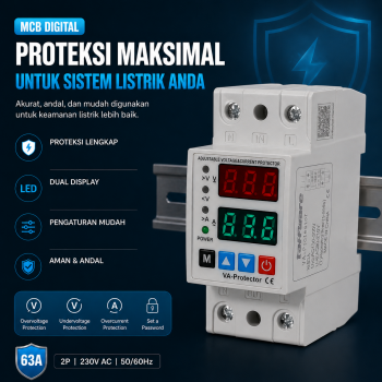 Taffware MCB Digital Din Rail Over Voltage Protector 63A 2P 230V - ZS3-VA