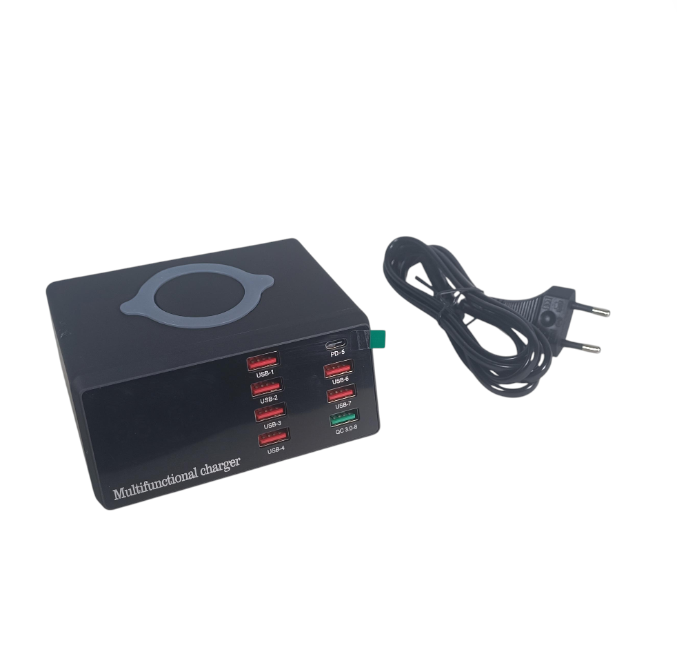 Gambar produk ASOMETECH Desktop Charger USB Type A QC3.0 Wireless Charge 8 Port 100W - WLX-X9 - 7