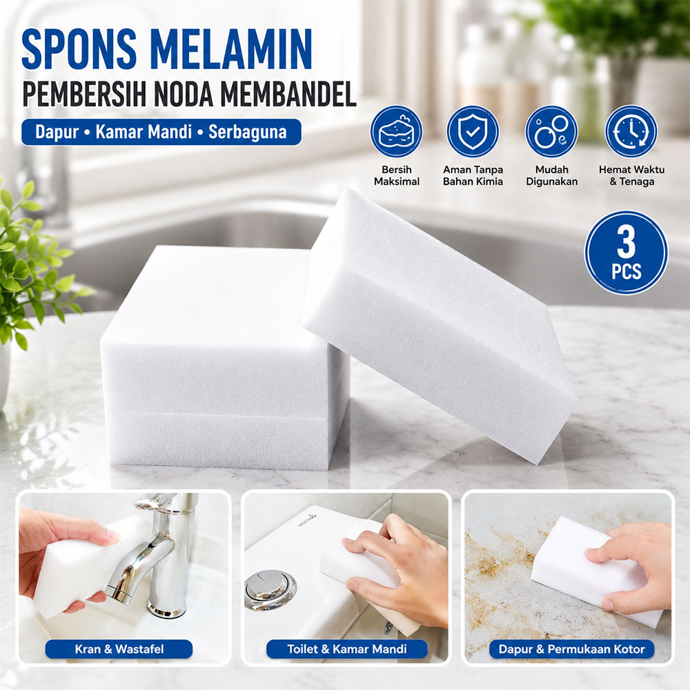 TaffHOME Spons Melamin Pembersih Noda Dapur Kamar Mandi 3 PCS - H300 Gambar produk TaffHOME Spons Melamin Pembersih Noda Dapur Kamar Mandi 3 PCS - H300 - Utama