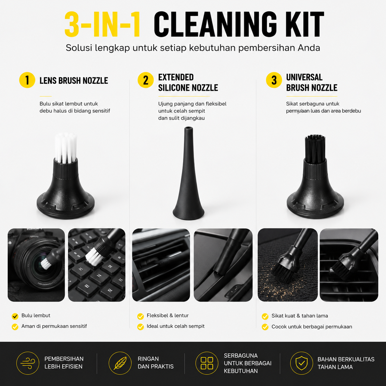 Gambar produk NITECORE Extension Vacuum Kit Brush Nozzle 3in1 for BB Nano Blower - NIA008 - 3