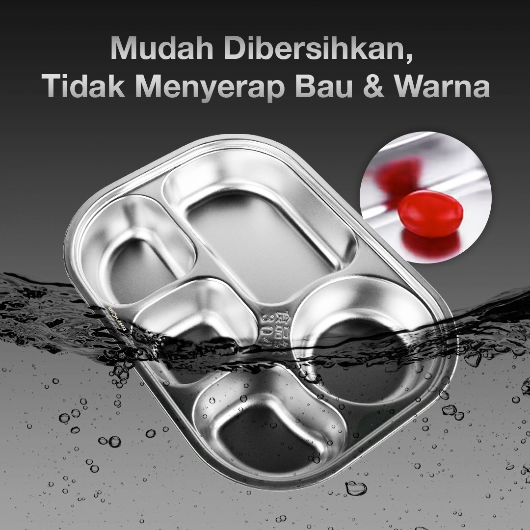 TaffHOME Piring Makan Fast Food Tray Container Stainless Steel 5 Grid - Jn72 Gambar produk TaffHOME Piring Makan Fast Food Tray Container Stainless Steel 5 Grid - Jn72 - 3