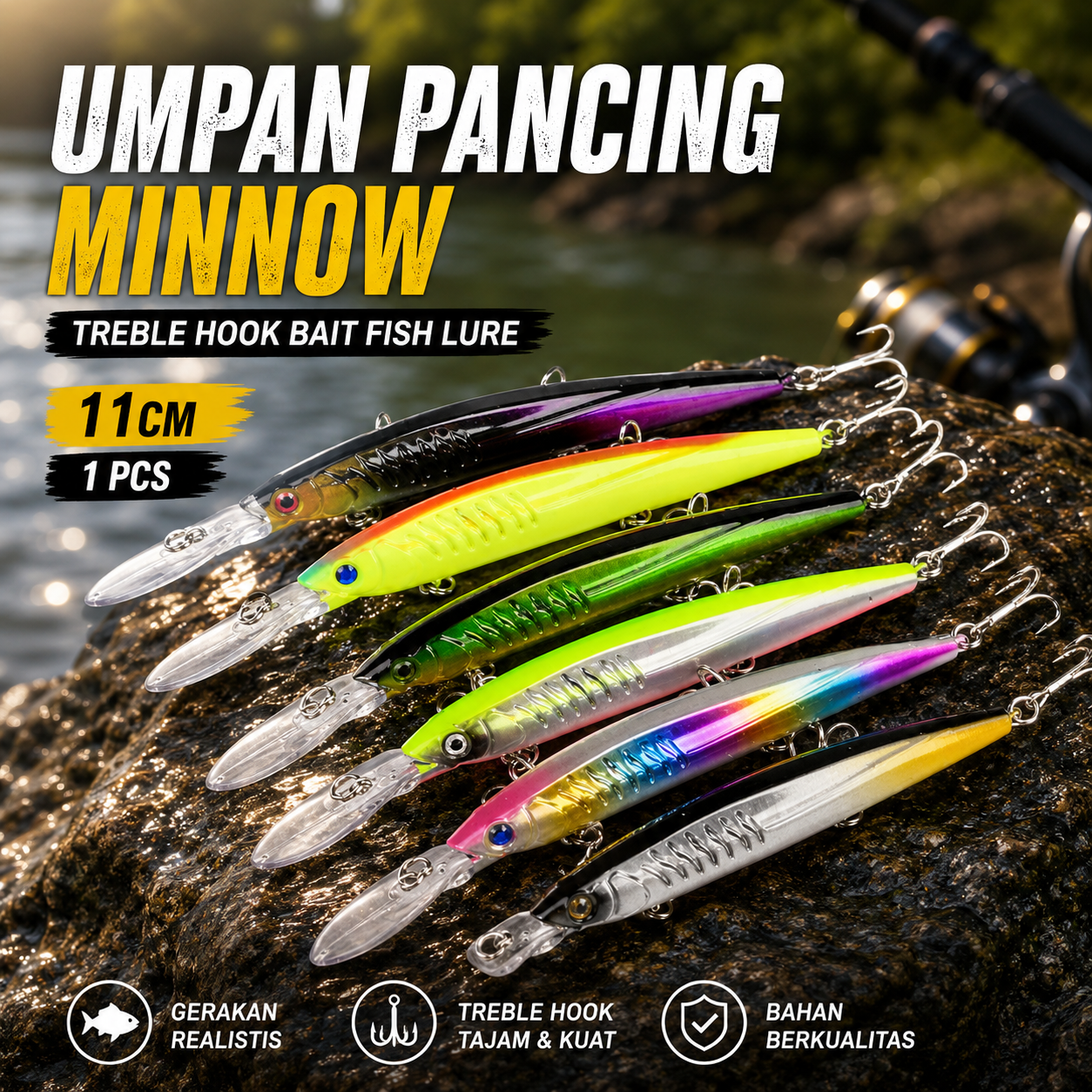 Proberos Umpan Pancing Minnow Treble Hook Bait Fish Lure 11cm 1 PCS - PB333 Gambar produk Proberos Umpan Pancing Minnow Treble Hook Bait Fish Lure 11cm 1 PCS - PB333 - Utama