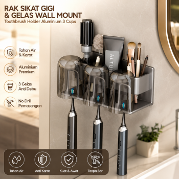 HYJIN Rak Sikat Gigi dan Gelas Wall Mount Toothbrush Holder Aluminium - HJ23