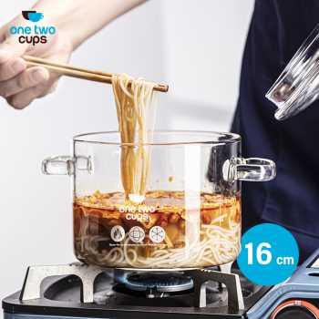 Gambar produk One Two Cups Panci Kaca Tahan Panas Api Borosilikat Glass Cooking Pot 16cm - YWJ-1265
