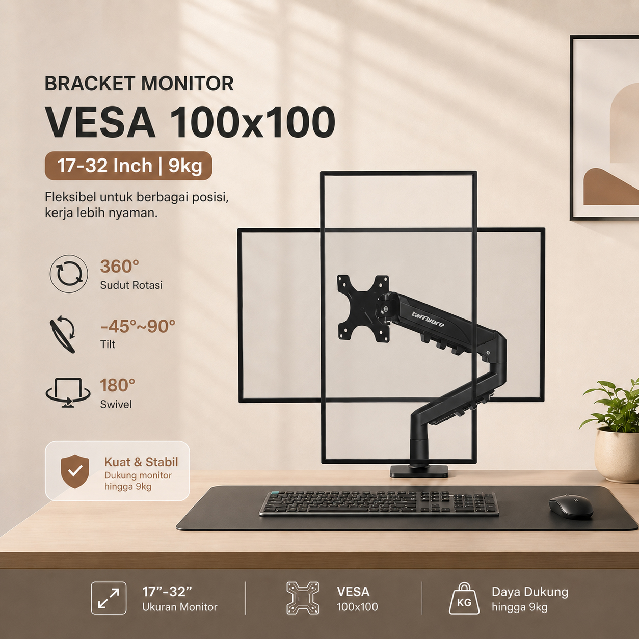 Taffware Bracket Monitor Table Mount Clamp VESA 100x100 17-32 Inch TV - F80 Gambar produk Taffware Bracket Monitor Table Mount Clamp VESA 100x100 17-32 Inch TV - F80 - Utama