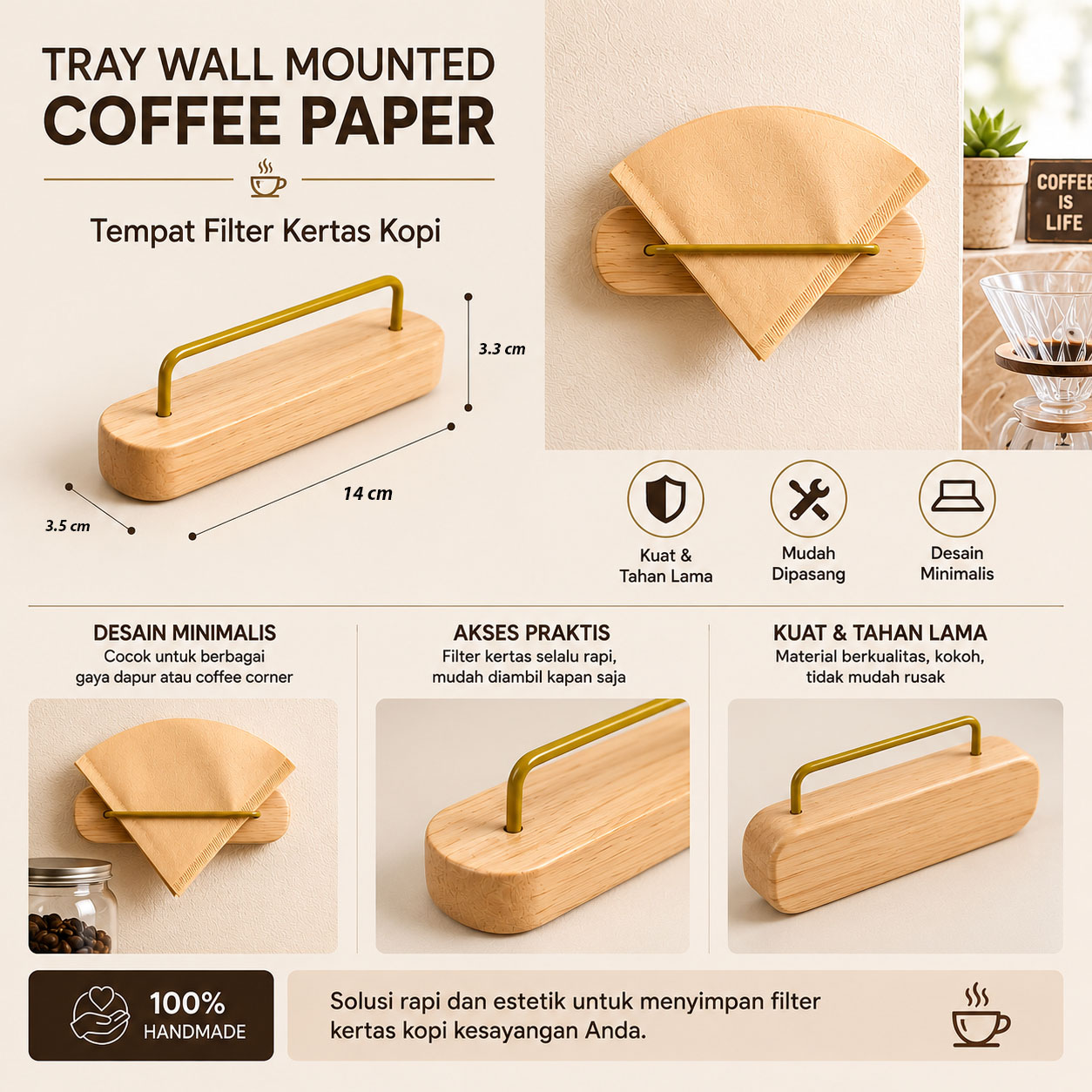 Gambar produk One Two Cups Tempat Filter Kertas Kopi Tray Wall Mounted Coffee Paper - ZJ0011 - 6