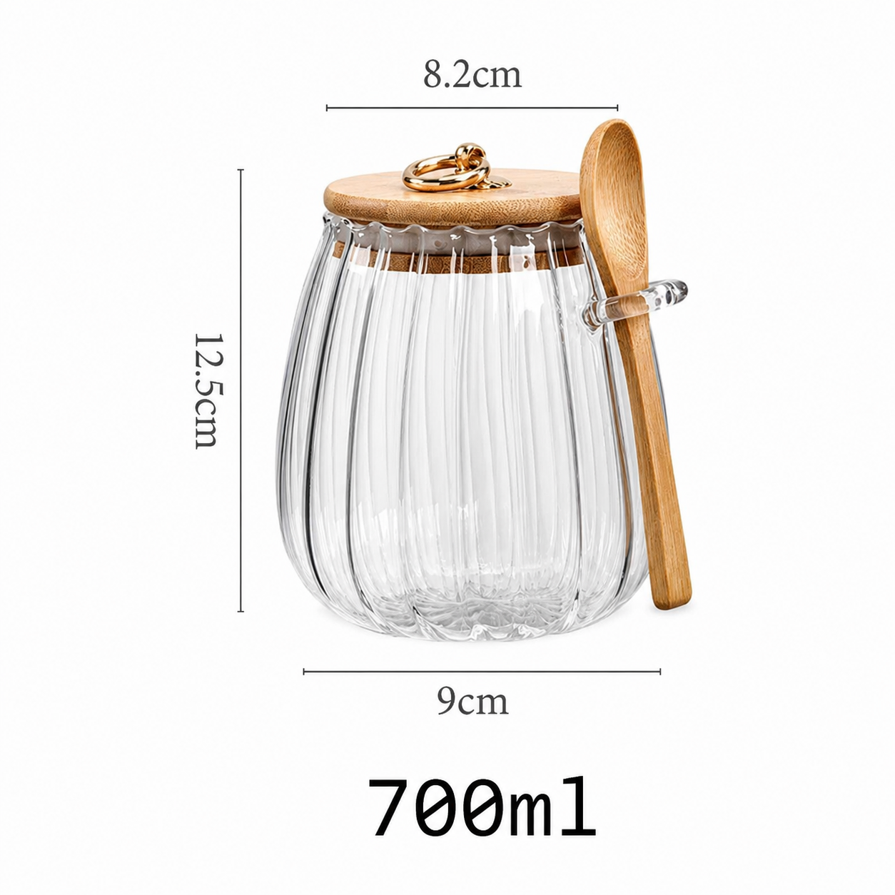 Gambar produk ECHOU Toples Kaca Borosilikat Vintage Wooden with Spoon Storage Jar 700ml - ECH-145 - 6