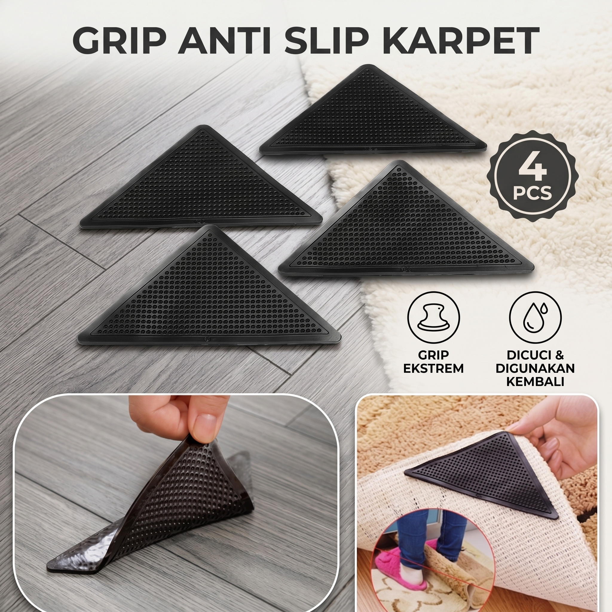 RUGGIES Grip Anti Slip untuk Karpet 4 PCS - CWC553 Gambar produk RUGGIES Grip Anti Slip untuk Karpet 4 PCS - CWC553 - Utama