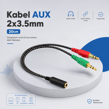 Kabel AUX Audio 3.5mm Female ke 2 x 3.5mm Male Nylon Braided 20cm - K908