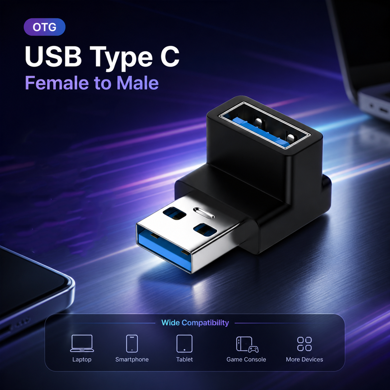 Gambar produk GETA Adaptor USB 3.2 Type A Male ke A Female L Shape 10 Gbps - G-02 - Utama
