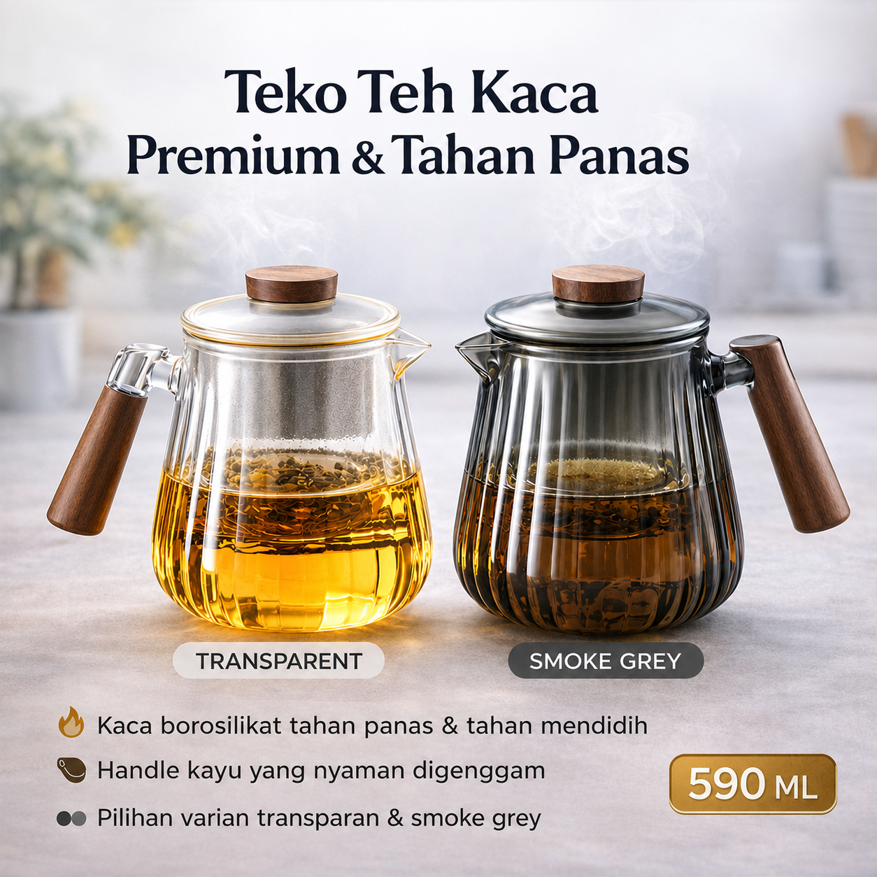 GAOPENG Teko Kaca Borosilikat Tahan Panas Handle Wood Tea Filter 590ml - GPN550 Gambar produk GAOPENG Teko Kaca Borosilikat Tahan Panas Handle Wood Tea Filter 590ml - GPN550 - Utama