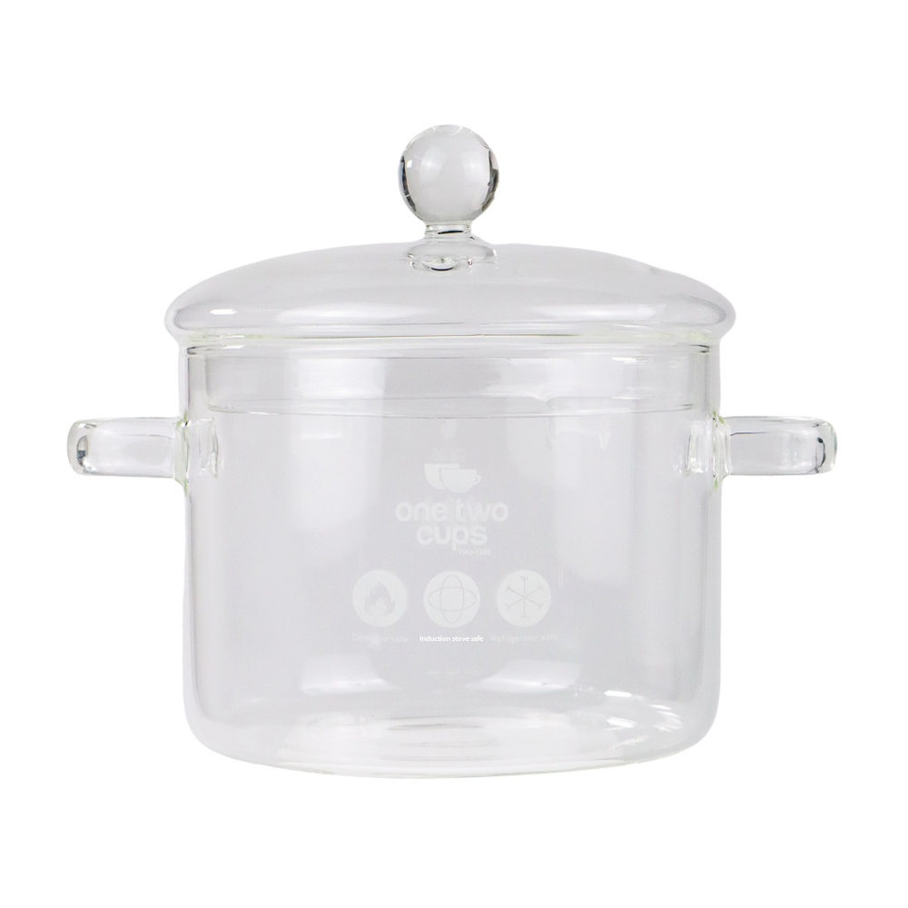 One Two Cups Panci Kaca Tahan Panas Api Borosilikat Glass Cooking Pot 16cm - YWJ-1265 Gambar produk One Two Cups Panci Kaca Tahan Panas Api Borosilikat Glass Cooking Pot 16cm - YWJ-1265 - 1