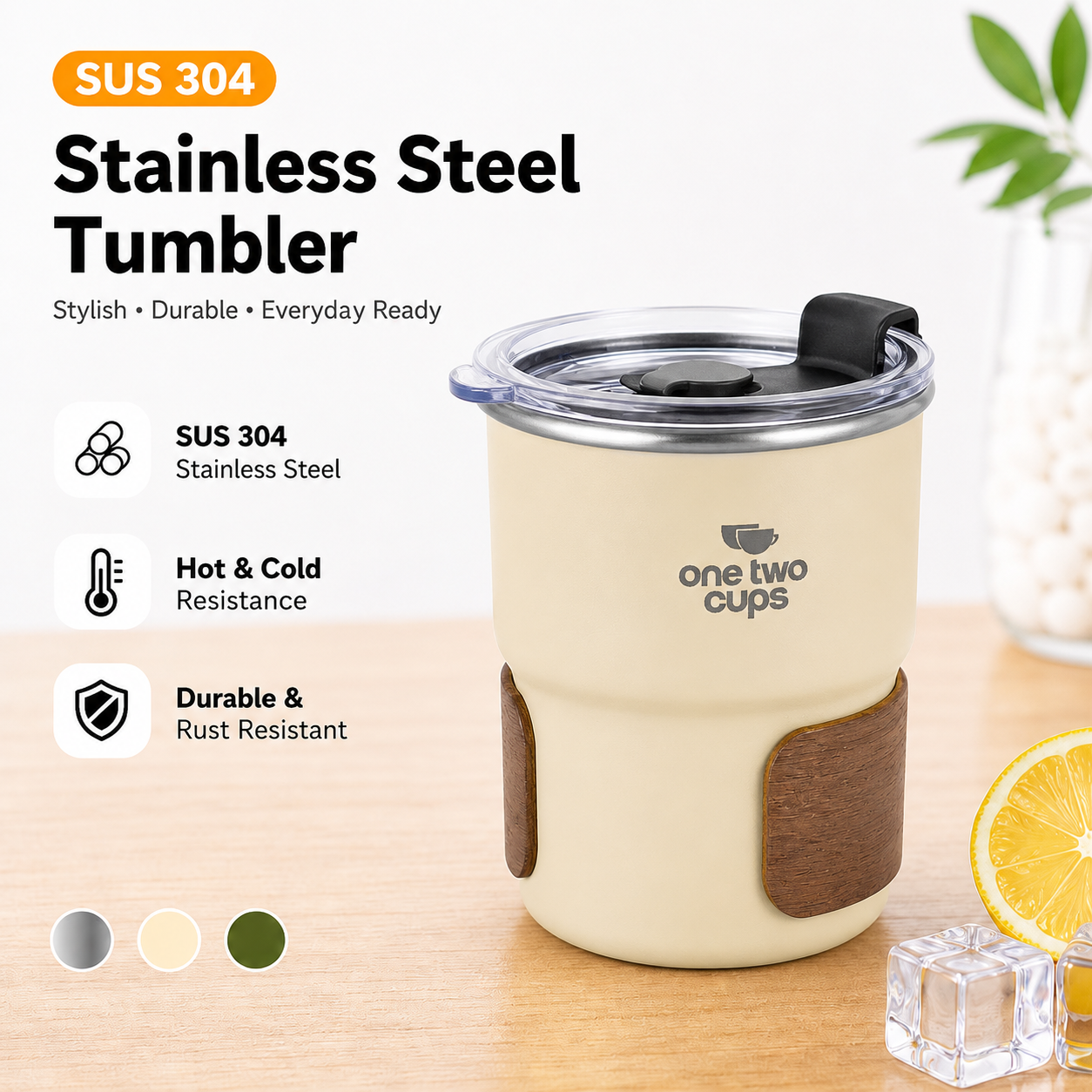 One Two Cups Gelas Tumbler Kopi Cup Lid Wood Cover Stainless 300ml - BC140 Gambar produk One Two Cups Gelas Tumbler Kopi Cup Lid Wood Cover Stainless 300ml - BC140 - Utama