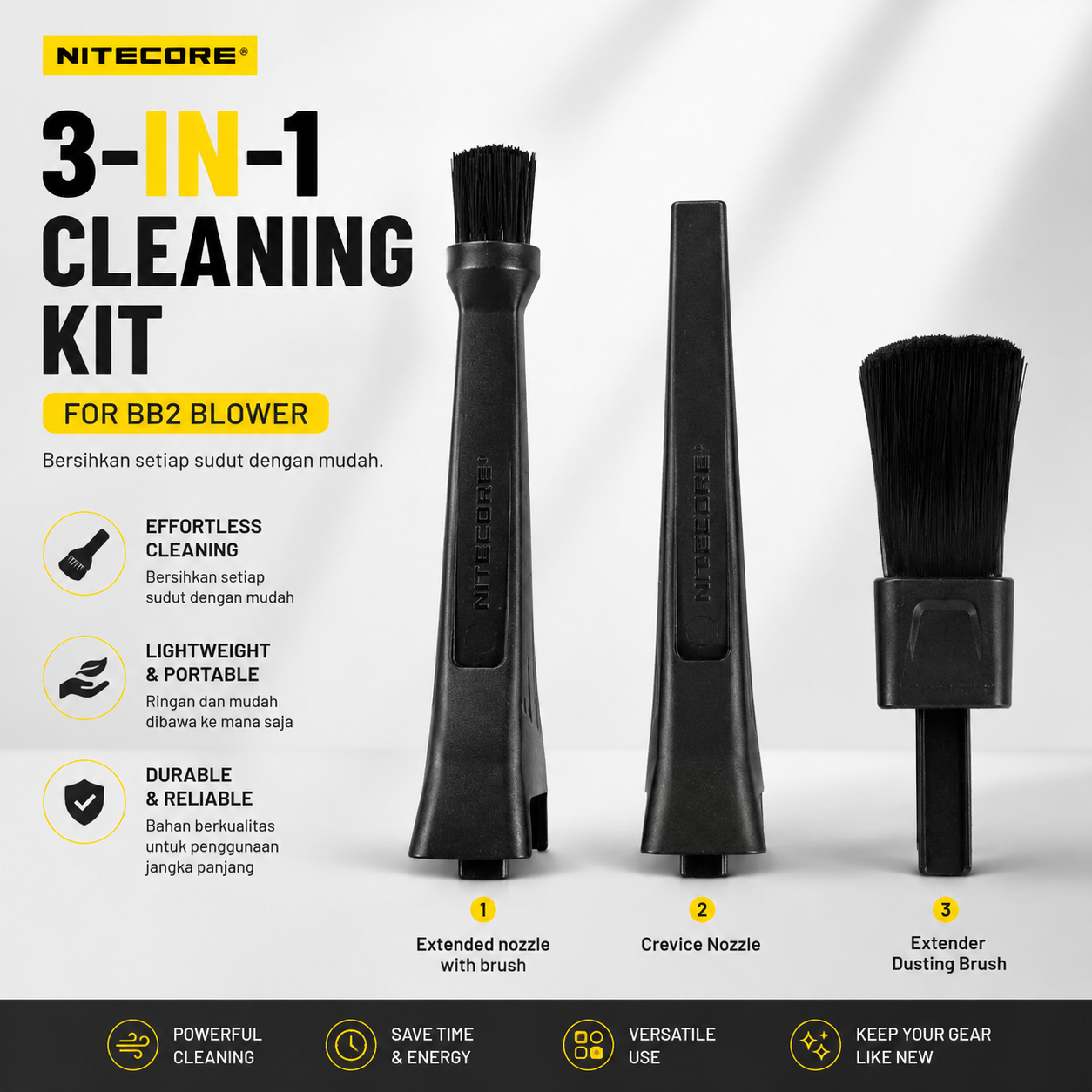 Gambar produk NITECORE Extension Cleaning Kit Brush Nozzle 3in1 for BB2 Blower - NIA004 - 2