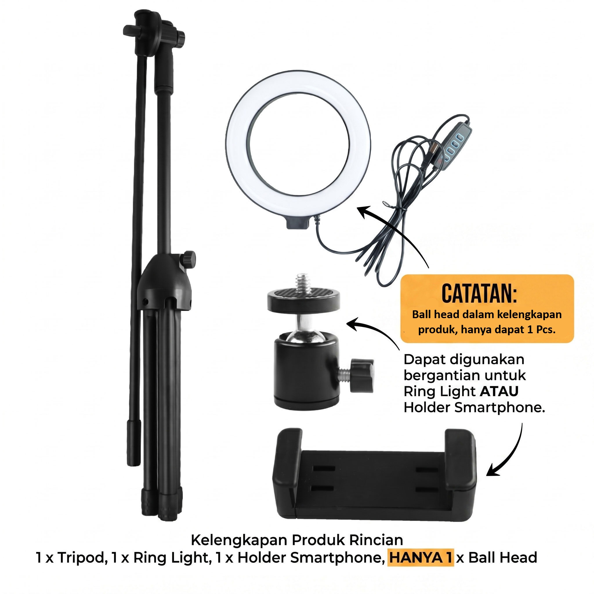 TaffSTUDIO Tripod Stand Holder Smartphone Boom Arm with Ring Light - CN-171 Gambar produk TaffSTUDIO Tripod Stand Holder Smartphone Boom Arm with Ring Light - CN-171 - 8