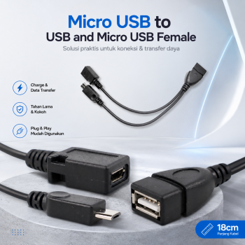 Gambar produk OTG Kabel Micro USB to USB Female and Micro USB Female 18cm - A-UOY-02