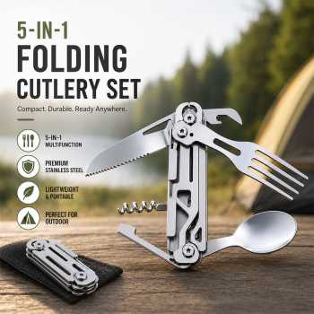 Wemomo Sendok Garpu Pisau Lipat Set Multitools Camping Stainless Steel - SV5