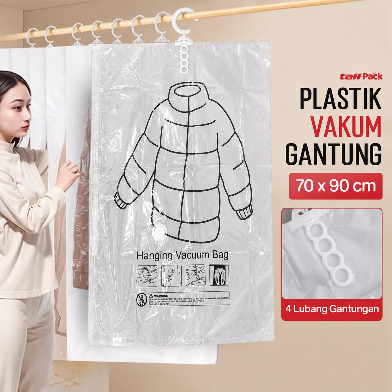 TaffPACK Plastik Vakum Gantung Pakaian Vacuum Compression Bag 1 PCS 70x90cm - MBF70 Gambar produk TaffPACK Plastik Vakum Gantung Pakaian Vacuum Compression Bag 1 PCS 70x90cm - MBF70 - Utama