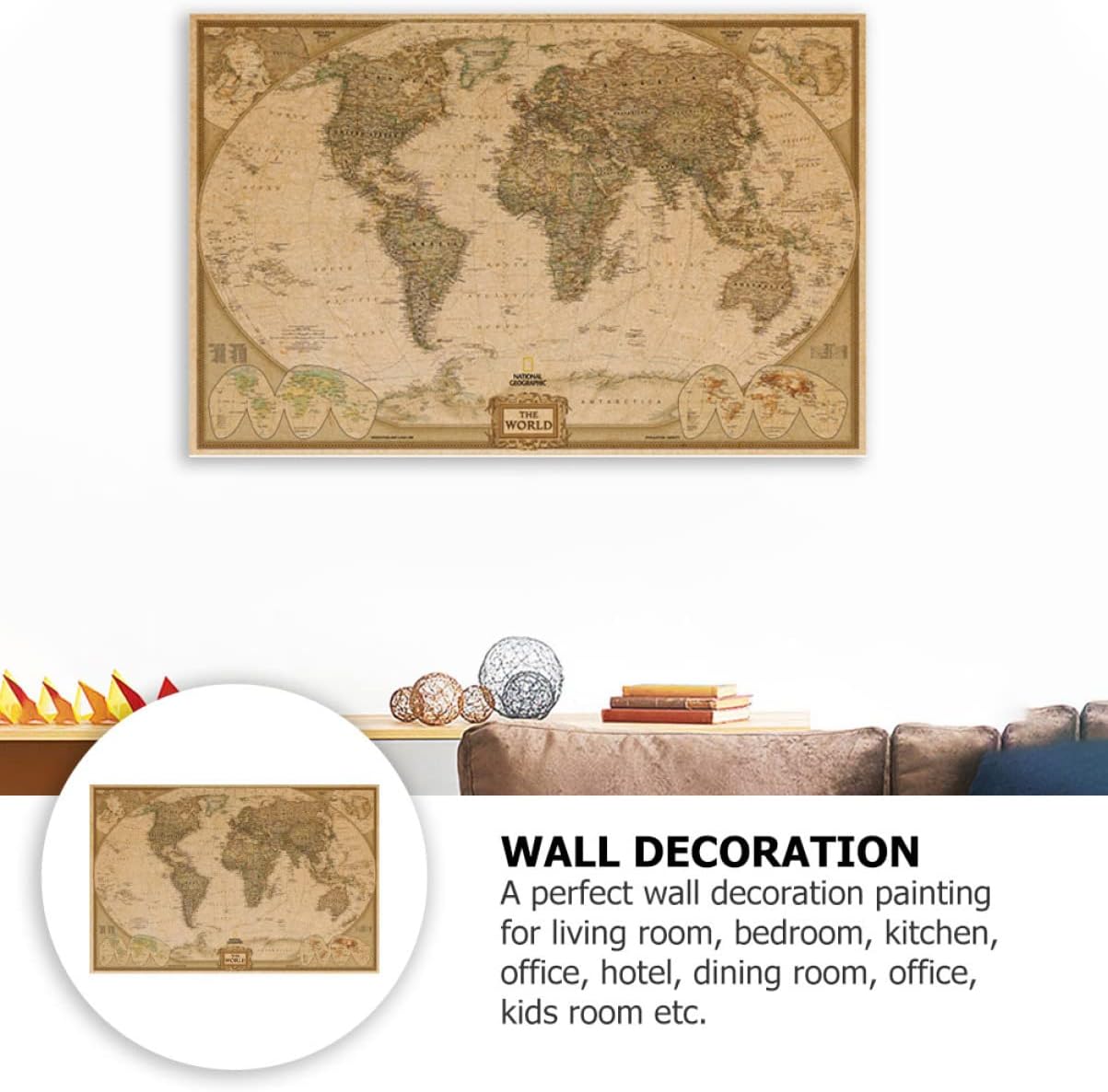 Poster Peta Dunia Large Vintage World Map 103x69cm - N401 Gambar produk Poster Peta Dunia Large Vintage World Map 103x69cm - N401 - 5