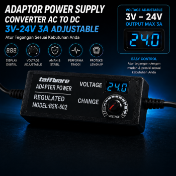 Gambar produk Taffware Adaptor Power Supply Converter AC to DC 3V-24V 3A Adjustable - BSK-602