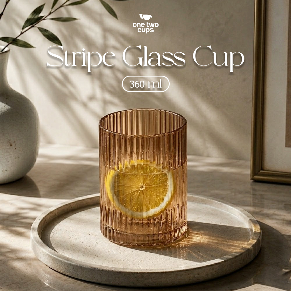 One Two Cups Gelas Kaca Aesthetic Kopi Teh Dirty Latte Stripe Glass 360ml - SH-25 Gambar produk One Two Cups Gelas Kaca Aesthetic Kopi Teh Dirty Latte Stripe Glass 360ml - SH-25 - Utama