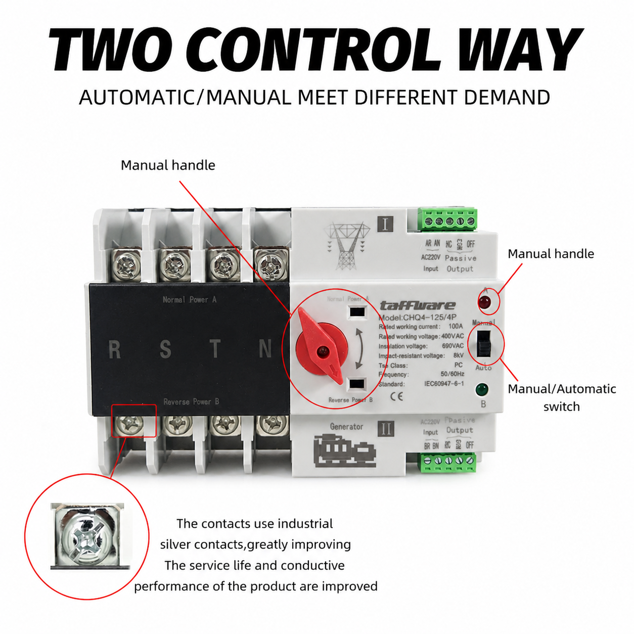 Taffware Din Rail Power Supply Automatic Control Transfer Switch 4P 100A - CHQ4-125/4P Gambar produk Taffware Din Rail Power Supply Automatic Control Transfer Switch 4P 100A - CHQ4-125/4P - 3