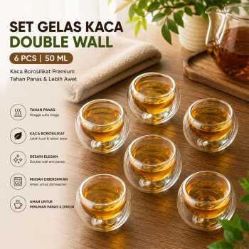 HTH Set Gelas Kaca Kopi Teh Double Wall Glass Borosilikat 50ml 6 PCS