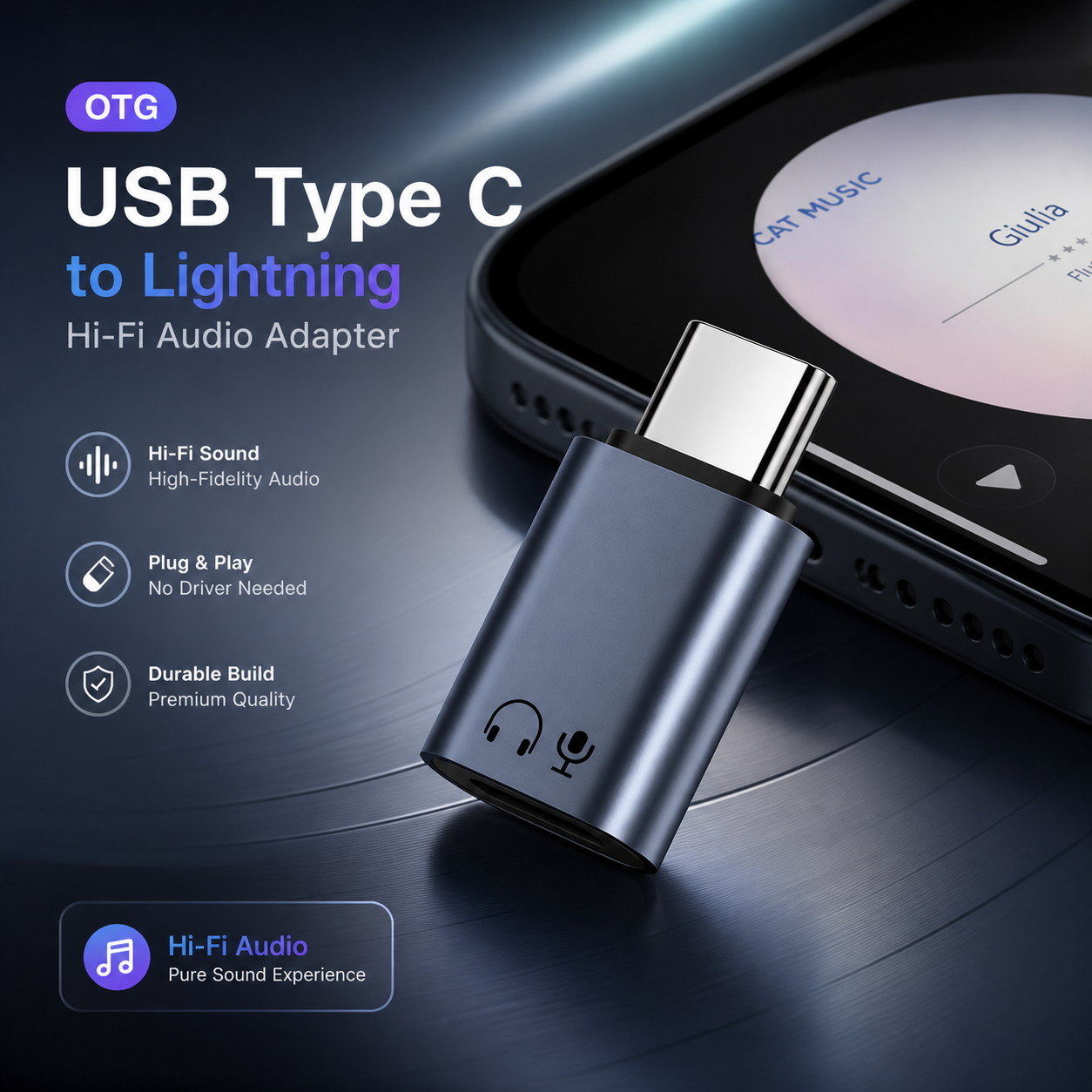 Gambar produk KRENGO Adaptor Converter Audio OTG USB Type C to Lightning Hi-Fi - CX0524 - Utama